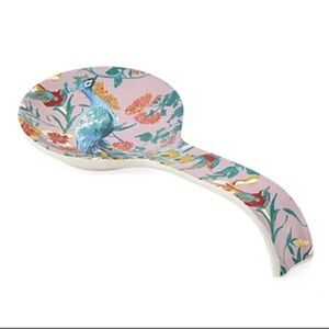 Stoneware Distant Lands Peacock Design Floral Purple Art Modern Spoon Rest.